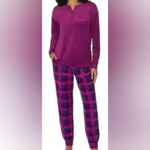 Nautica Women's 2 Piece Fleece Purple Plaid Pajama Sleepwear Set Women's XXL